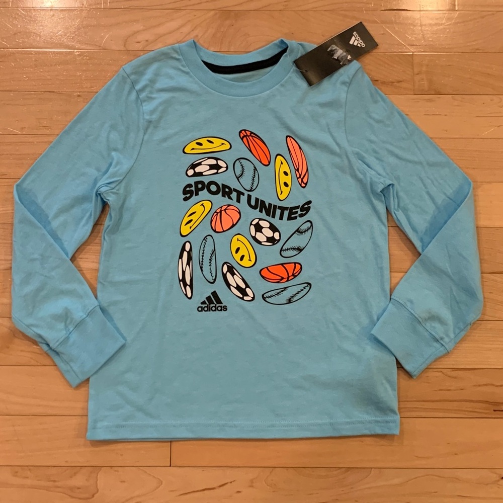New! Adidas little boys size 5 blue athletic long sleeve shirt top
